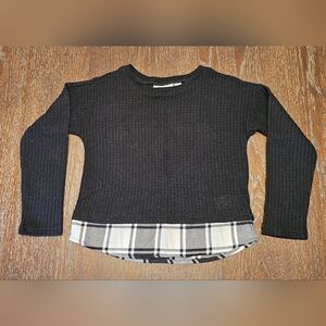 Place Black Knit With Plaid Hem Size 5/6